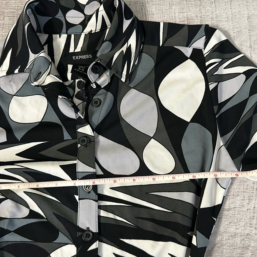 EXPRESS Womens Black White Gray Button Down Shirt Dress - Picture 7 of 10